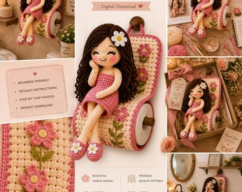 Crochet Toilet Paper Holder Doll Pattern, Floral Amigurumi Bathroom Decor (PDF Download)