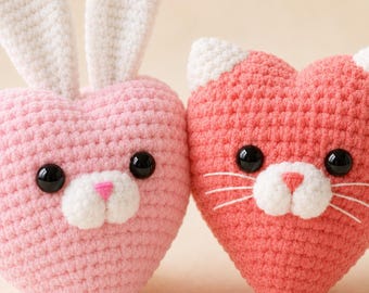 Heart Bunny Cat Crochet Pattern PDF, Amigurumi Plush Toy, Valentine Animal (Digital Download)