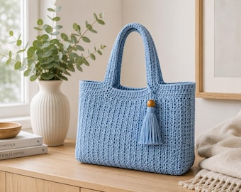 Modern Crochet Tote Bag Pattern | DIY Cotton Shoulder Bag Tutorial (Digital Download)
