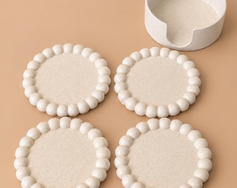 Set of 4 Beaded Edge Bubble Coasters | Modern Table Décor with Holder