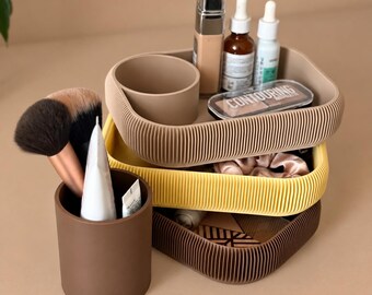 3D Printed Stackable Makeup Organizer | Vanity Storage Tray (3 Tier)