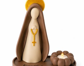 3D Printed Catholic Prayer Set | Mary Statue, Tealight Holder, Display Tray (Religious Home Decor)