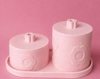 Daisy Storage Jar Set with Tray | Floral Vanity Organizer (3D Printed)