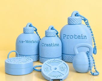 Portable Gym Supplement Keychain | Protein, Creatine | Pre-Workout Container | Fitness Gift | 3D Printed Gym Accessory