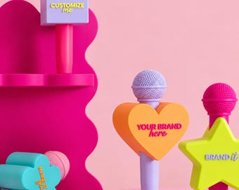 Personalised Content Creator Microphone Holder | Custom Logo Mic Flag | Influencer, Interview, Podcast Social Media Branding Prop