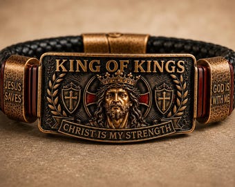 Mens Christian Leather Bracelet King of Kings Jesus Faith Jewelry Religious Gift 7
