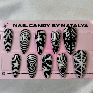 Alternative black and white press on nail set | square shape | reinforced with builder gel for durability | high quality products | nail art image 1