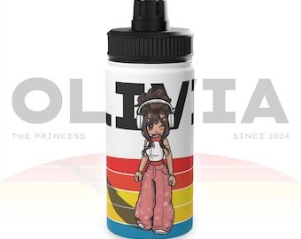 Botella de agua personalizada para niños, botella de acero inoxidable con avatar de jugador personalizado / vaso con nombre personalizado, regalos para gamers para niñas, regalo de personaje de videojuego