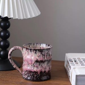 Handmade Flambe Glaze Ceramic Mug, Unique Purple Pink Drip Pottery Coffee Cup, Moody Aesthetic Studio Tea Mug, Vintage Gothic Home Gift