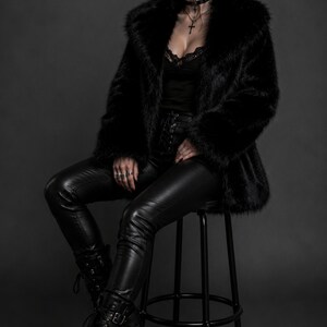 Women's Faux Fur Collar Jacket – Loose Long Sleeve Fall Winter Outerwear image 3