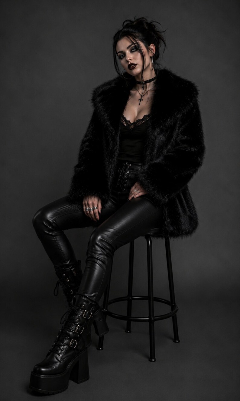 Women's Faux Fur Collar Jacket – Loose Long Sleeve Fall Winter Outerwear image 3