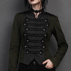 Napoleon Gothic Cropped Jacka – Militärstil Kort Kappa Med Knappdetalj