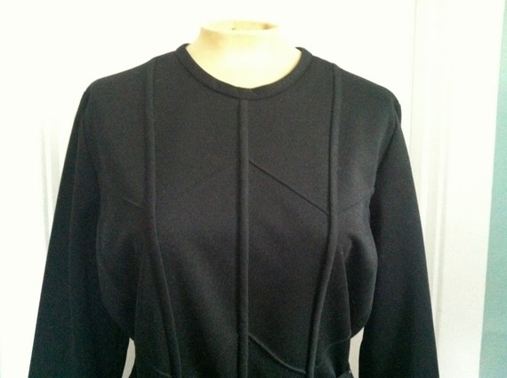 belted black dress / chevron detailing - image 4