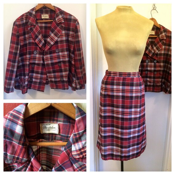vintage 50's plaid jacket and skirt / 2 piece cot… - image 3