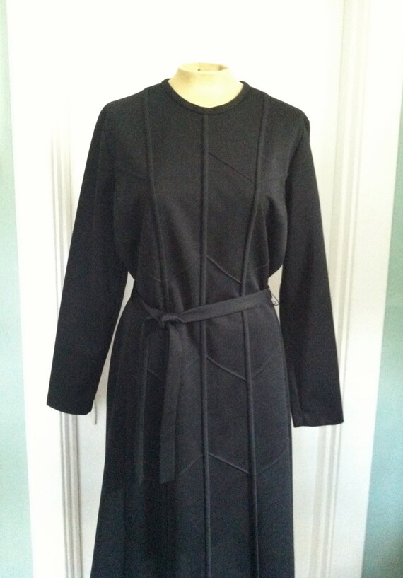 belted black dress / chevron detailing - image 3