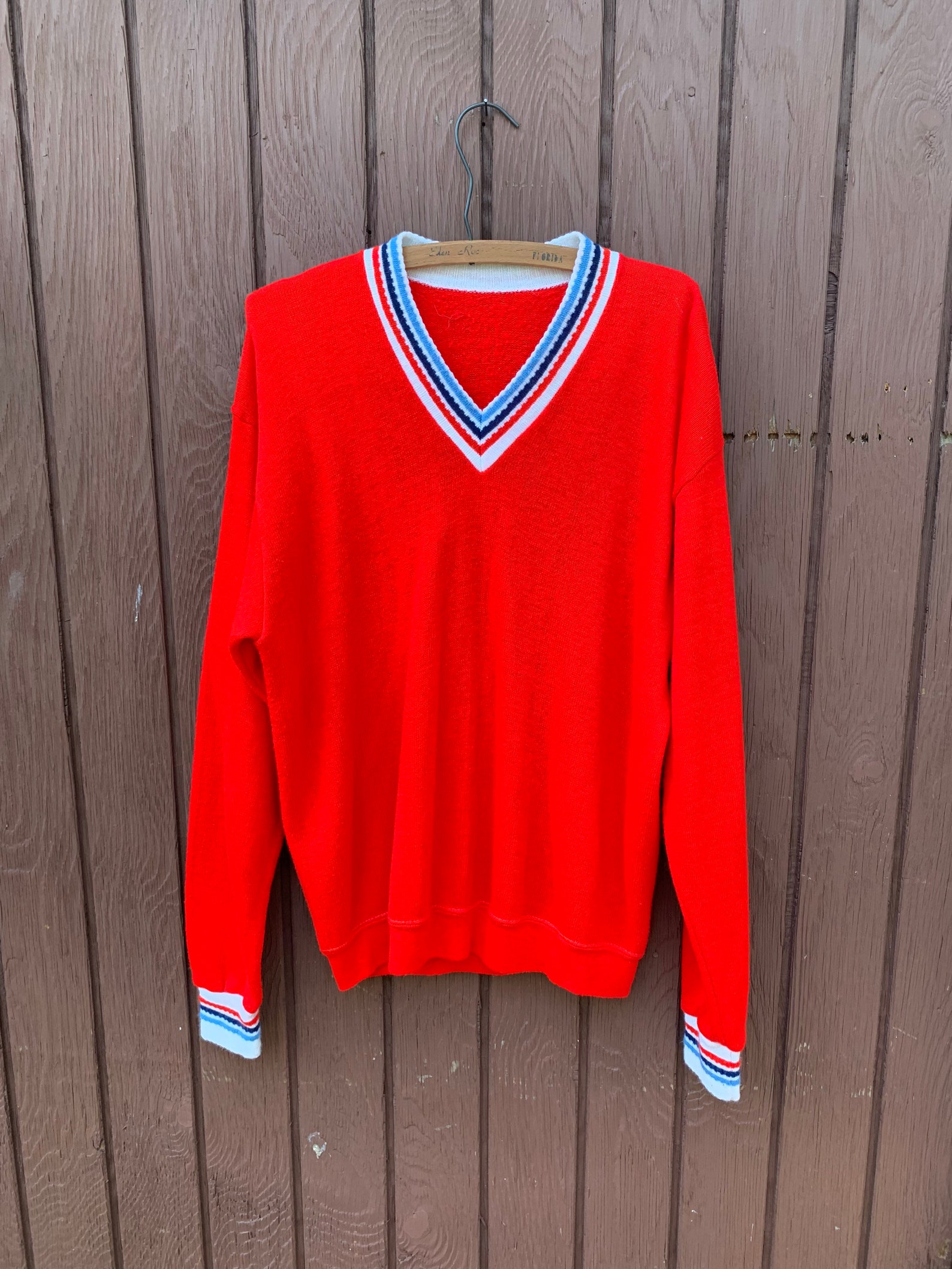 Vintage tennis sweater / classic style / red white and blue Etsy