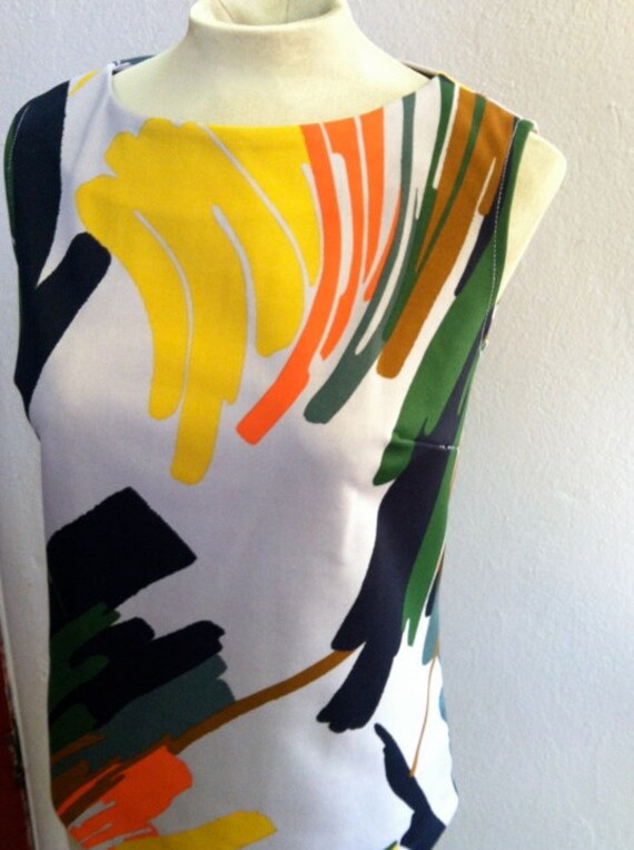 70's abstract print shirt and matching sleeveless… - image 4