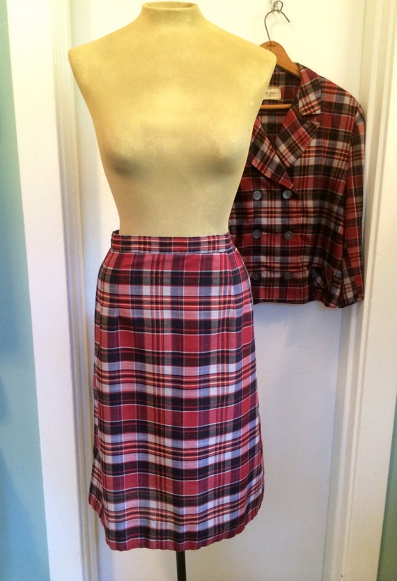 vintage 50's plaid jacket and skirt / 2 piece cot… - image 5