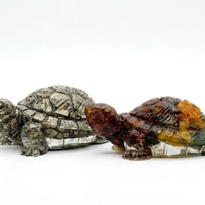 Pyrite Turtle & Dhan Yog Money Turtle Set – Hand Carved Crystal Prosperity Figurines