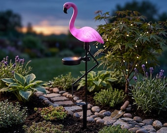 Solar Flamingo Gartenstecker Licht, Flamingo Pathway Lampe im Freien, wasserdichtes Yard Decor, rosa Rasenlandschaftslicht