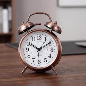 Despertador vintage com dois sinos, relógio de cabeceira retrô em metal bronze, relógio de mesa analógico com luz noturna, decoração para escrivaninha de quarto.