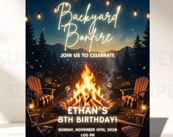 Backyard Bonfire Invitation Template, Editable Canva Invite, Bonfire Party Invitation, Outdoor Gathering Invite, Instant Download