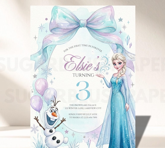 Frozen Birthday Invitation — Princess Elsa & Anna Party Invite Canva Template