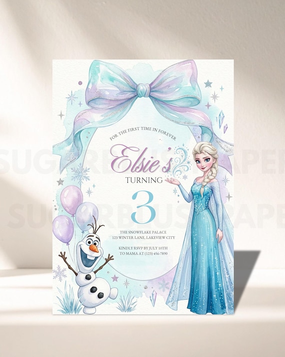 Frozen Birthday Invitation | Princess Elsa Anna Party Invite | Girl Frozen Birthday Theme | Editable Canva Template | Digital Download