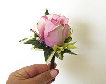 Faux Boutonniere - Wedding Boutonniere - Anniversary Boutonniere - Prom Boutonniere - Lavender Rose Boutonniere