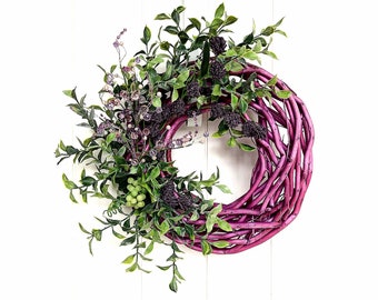 Light Fuchsia/Purple Grapevine Wreath with Lavender and Grapes