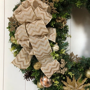 Christmas Wreath Gold and Ivory Christmas Wreath Holiday Wreath Artificial Pine Wreath Ready to Ship Wreath image 3