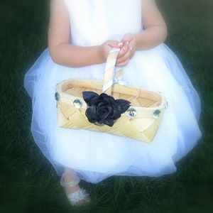 Flower Girl Basket - Wedding  Flower Girl Basket - Black and Silver Flower Girl Basket - Black Rose Basket