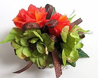 Faux Corsage - Wedding Corsage - Anniversary Corsage - Prom Corsage - Mother's Day Corsage - Lime Green And Coral Corsage