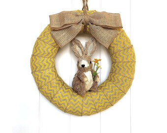 14-Inch Yellow Chevron Bunny Wreath