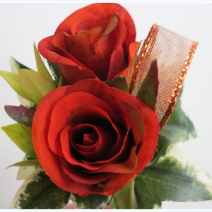 Faux Wedding Boutonniere Anniversary Boutonniere Prom Boutonniere Father's Day Boutonniere Variegated Burnt Orange Roses Boutonniere image 3