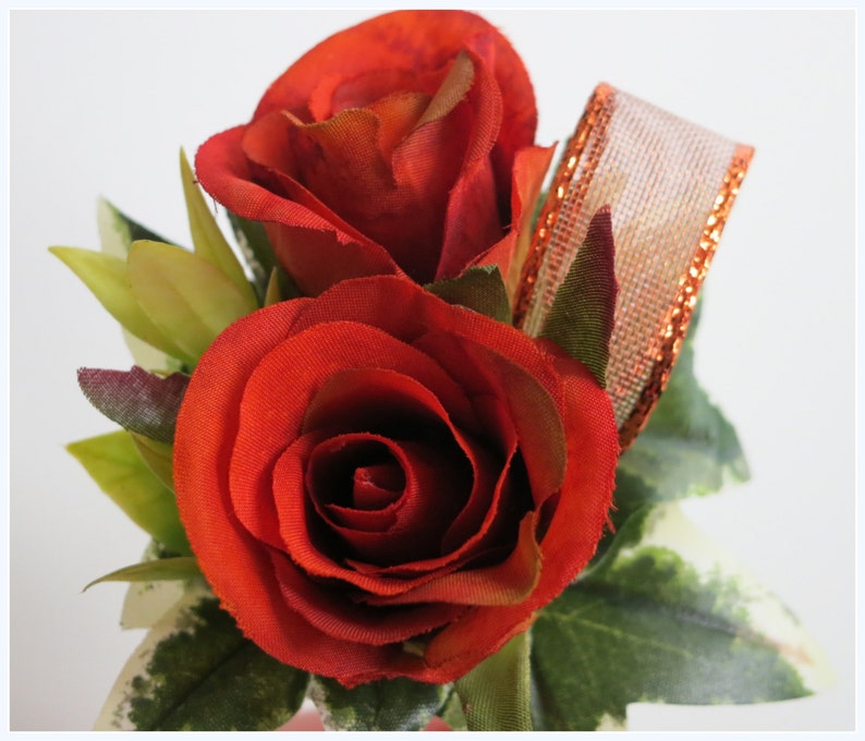 Faux Wedding Boutonniere Anniversary Boutonniere Prom Boutonniere Father's Day Boutonniere Variegated Burnt Orange Roses Boutonniere image 3