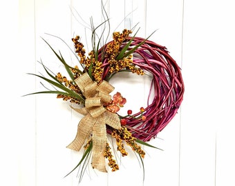 Plum Grapevine with Burlap Bow