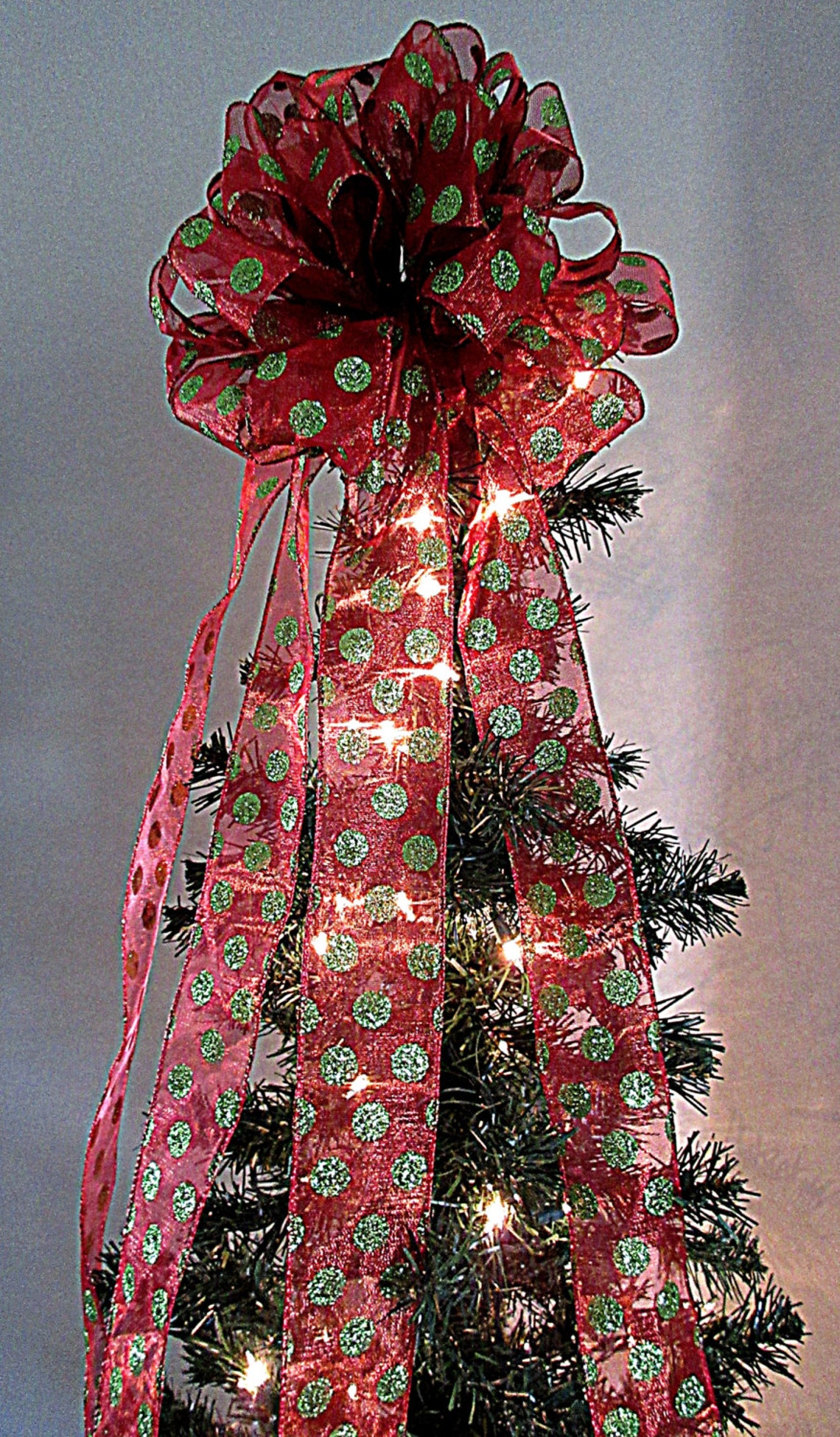 Christmas Tree Topper Lime Green and Red Tree Topper With 7 Etsy