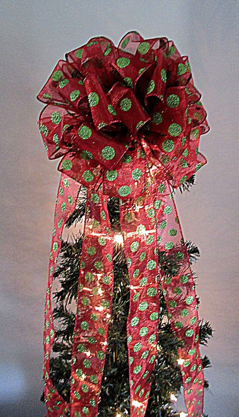 Christmas Tree Topper Lime Green and Red Tree Topper With 7 - Etsy