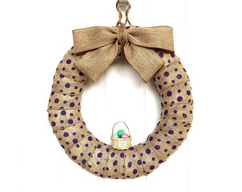 14-Inch Purple Polka Dot Easter Basket Wreath