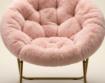 Oversized Faux Fur Saucer Chair | Plush Pink Round Accent Seat