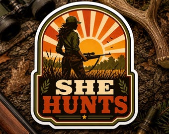 Elle chasse l'autocollant | Décalcomanie en vinyle Hunter Women | adhésif pour pare-chocs de chasseur de fille | Cadeau de chasse pour elle | Sticker Chasse Imperméable