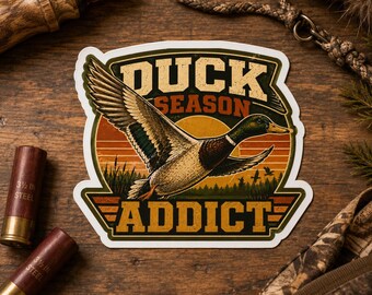 Sticker Addict de saison de canard | en vinyle pour la chasse au canard | adhésif pour pare-chocs de sauvagine | Cadeau chasseur de canard | Autocollant imperméable