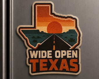 Aimant Texas grand ouvert | Aimant en vinyle Texas Country | Sticker Texas Open Road | Cadeau Texas | Aimant de camion Texas
