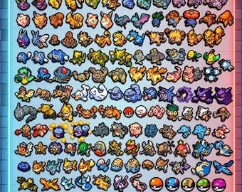 Complete Generation 1 Pokémon Pixel Art Collection – 151 Monsters, Pokéballs & Trainers (FRAME NOT INCLUDED)