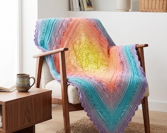 Customizable Crochet Mandala Blanket, Gradient, Boho Home Decor, Large Throw, Cozy Afghan Blanket, Decor, Accent Piece, Gift