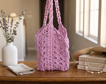 Handmade Crochet Bucket Bag | Boho Openwork Summer Beach Tote, Customizable Knit Handbag