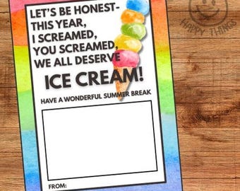 Ice Cream Teacher Appreciation Gift Card Holder - Digital Download - Printable