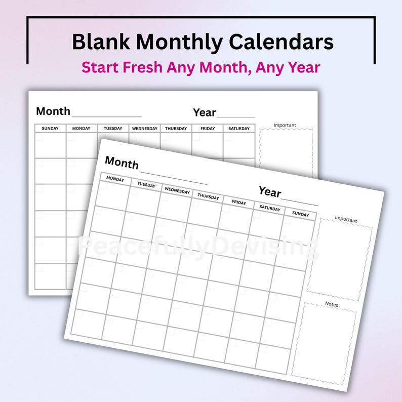 Downloadable PDF Printable Calendar, Landscape Calendars A5 Sized ...