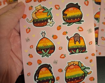 Hojas de pegatinas de gatos fresa del orgullo